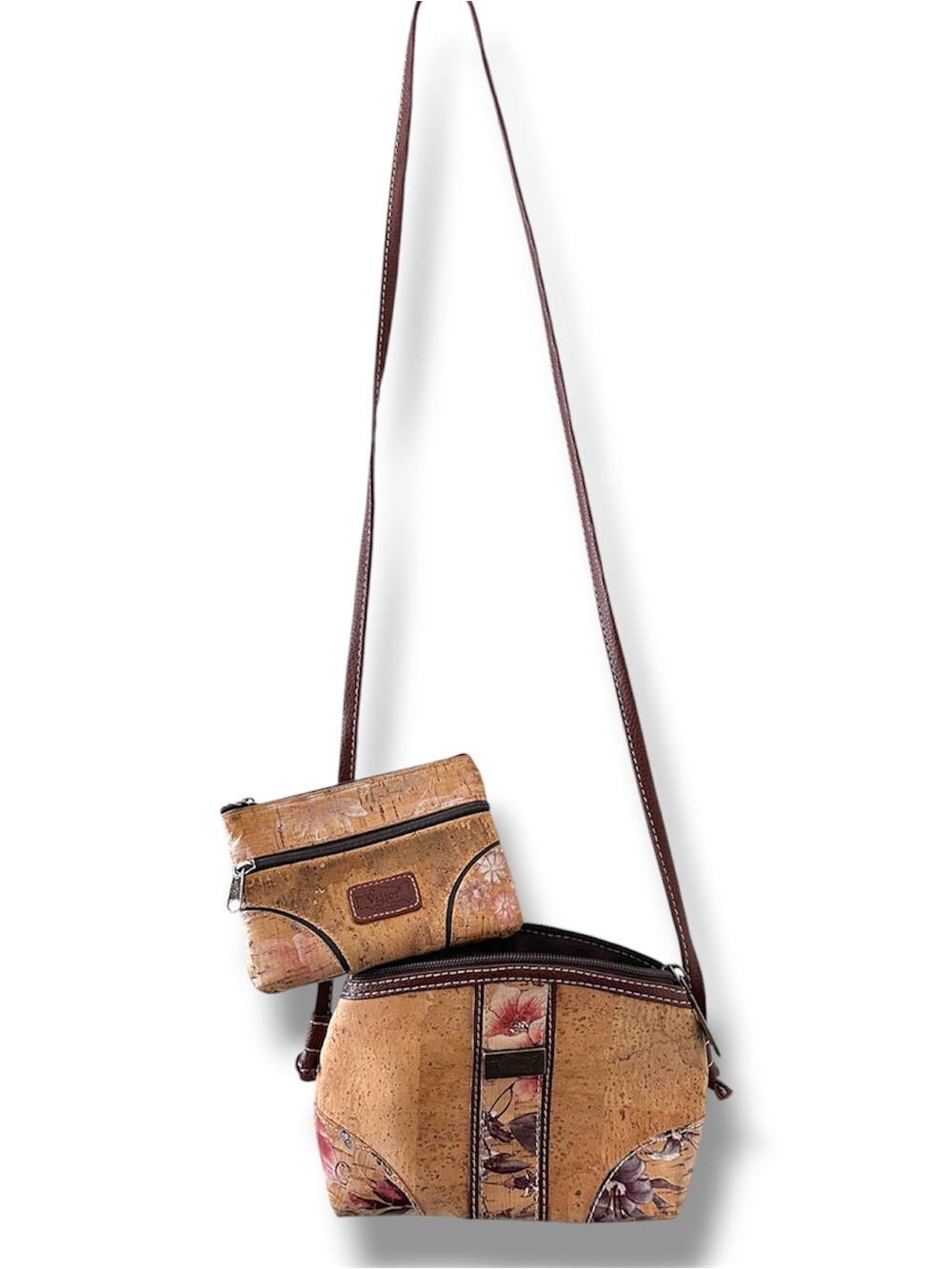 Viator Portugal Cork Tan Crossbody Floral Bag & Matching Purse Boho Sustainable